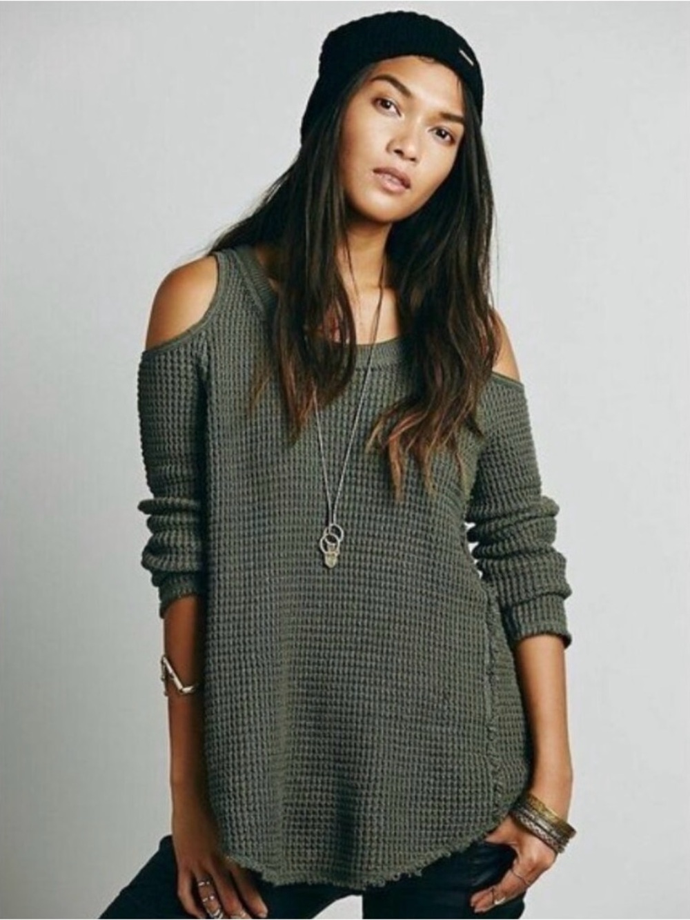 NWOT Free People Sunrise Sunset Cold Shoulder Thermal in Olive
